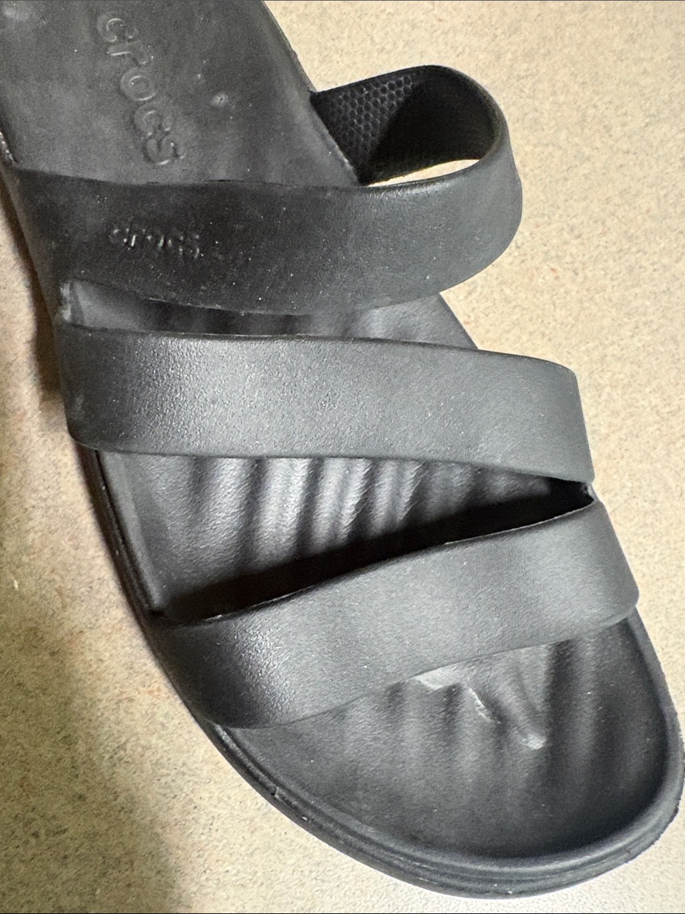 CROCS Black Triple-Strap Slide Sandals - Picture 4 of 5